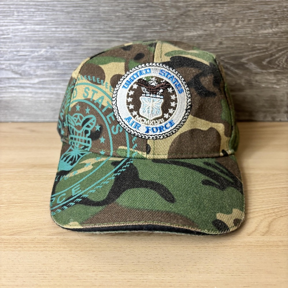 United States Air Force Hat Cap Strap Back Camo Green Mens Military Baseball